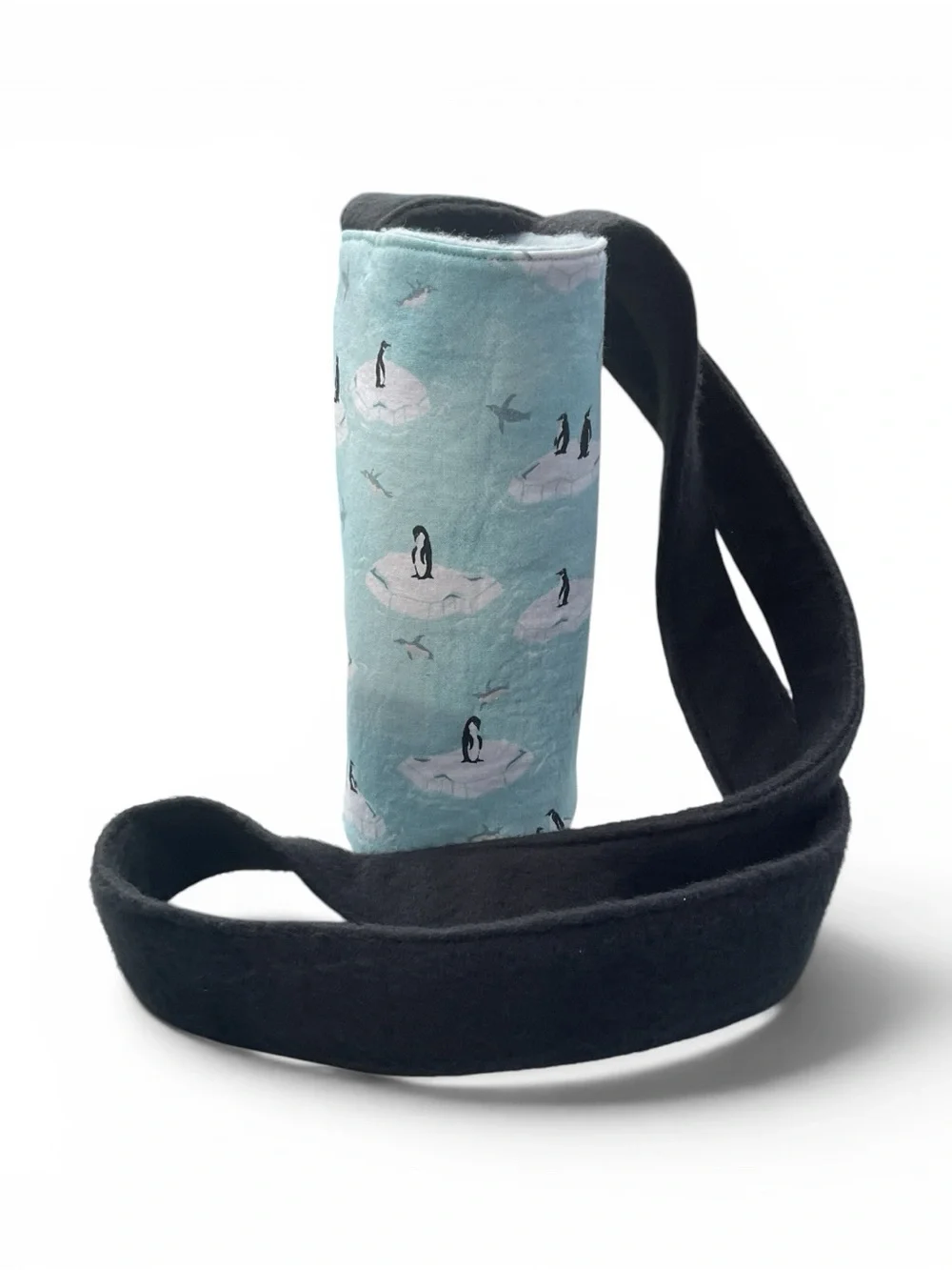 Blue Penguin Water Bottle Carrier with Soft Black Strap